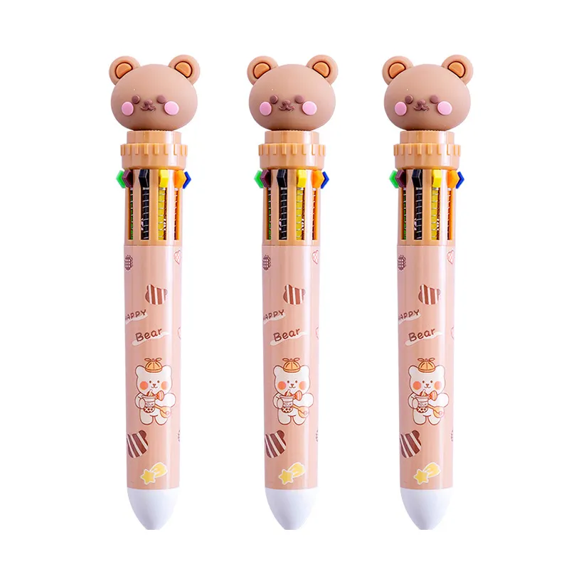 10 En 1 Multicolor Click Pen Animales lindos Bolígrafos para niños