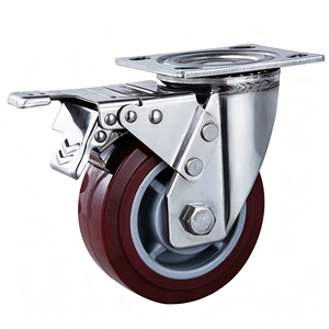 Stainless Steel Iron Nylon Rubber 125mm Polyurethane Swivel Caster Wheel Top Lock Brake 250kg Capacity Food Grade Durable - Product Image 1
