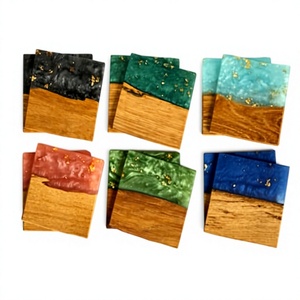Natural Acacia Wood <b>Epoxy</b> <b>Resin</b> Coaster Set Decorative Beverage Coasters for Dining <b>Table</b>, Office & Home Decor - Product Image 1
