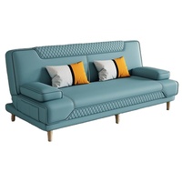 Sofá Cama Plegable de Madera y Cuero, Minimalista y Moderno, de Dos Plazas, Resistente a Arañazos de Gato, para Sala de Estar