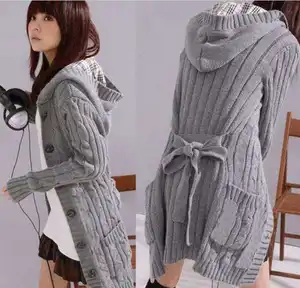 Cardigan con cappuccio con cintura lunga invernale coreano all'ingrosso OEM ODM personalizzato di fabbrica per le donne