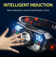 Lampe frontale à détecteur de mouvement avec affichage de la puissance, USB Type C, 5 modes, lumière blanche et rouge, légère, pour le camping, la course à pied, la randonnée, la pêche