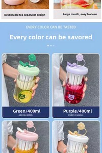Vaso portátil para té de burbujas y agua de limón con extracción en frío, diseño de dibujos animados, tapa, separación de té y agua, pipeta, alto valor estético para niñas - Product Image 6