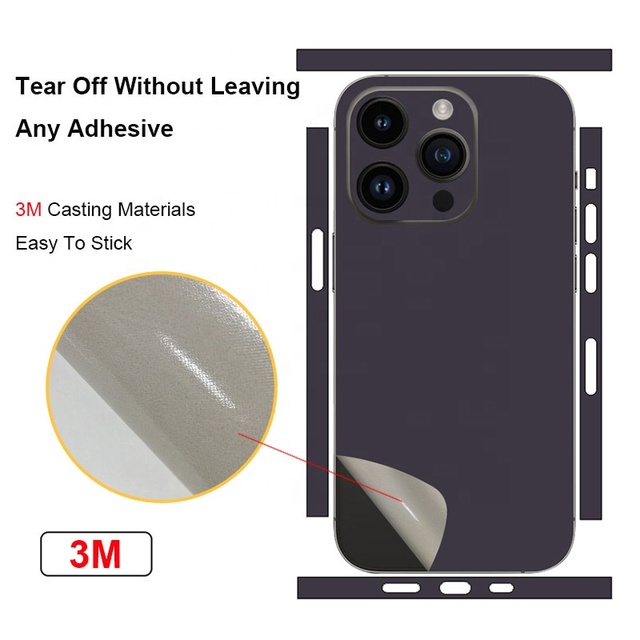 3M Material Phone Back Sticker Solid Color for iPhone 16 15 14 13 12 Series Phone Skin Anti Fingerprint Phone Side Protector