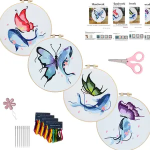 Pequenos kits bordados para iniciantes Baleia e borboleta bordado diy artesanato 4 tipos de pontos bordados