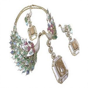 Fashionable Premium Quality Gold Plated Zircon <b>Statement</b> Fusion Collar <b>Necklace</b> and Earrings Set Women's Wedding Gift Collection - Product Image 2