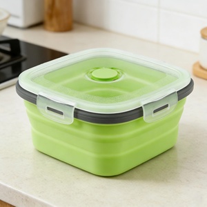 Ensemble de boîtes à lunch pliables en silicone écologiques avec couvercle en plastique, vaisselle portable anti-fuite en deux couleurs - Product Image 5