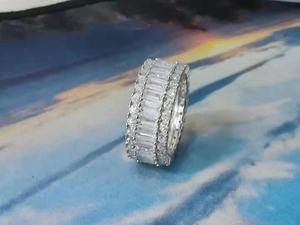 Anello di Fidanzamento in Argento S925 Placcato Rodio con Zirconia Cubica Taglio <span class=keywords><strong>Baguette</strong></span>, Fede Nuziale Completa, Regalo di Anniversario per Donne - Product Image 6