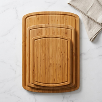 Planches à découper en bois, ensemble de planches à découper en bambou carbonisé avec rainure profonde pour les jus, poignées latérales, plateau de service pour charcuterie