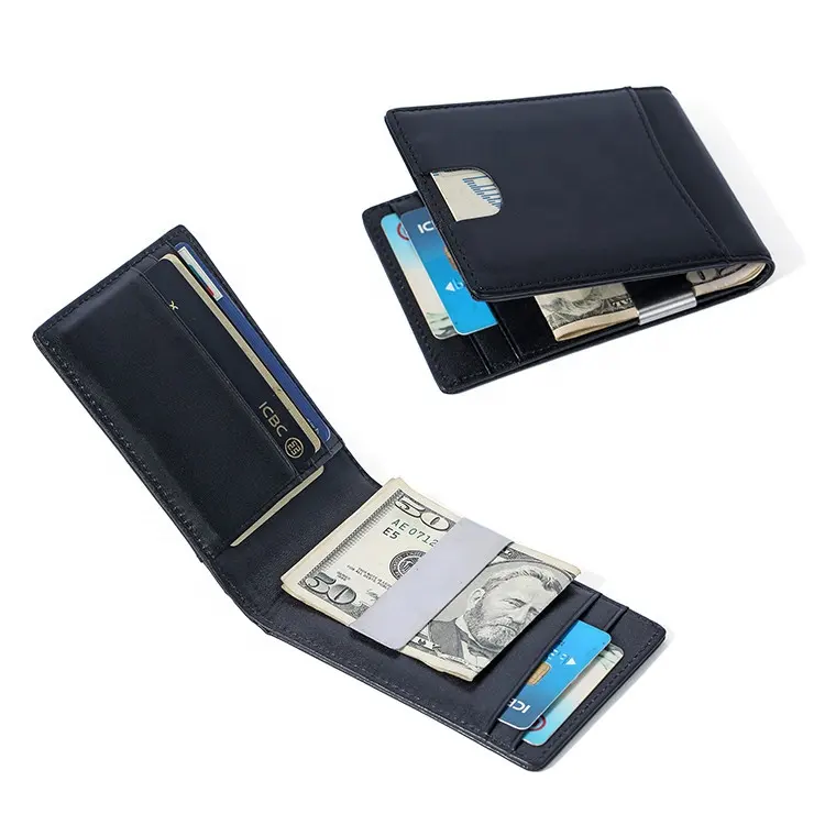 Brown Embossed Genuine Leather Credit Card Holder Money clip wallet USA market mens wallet