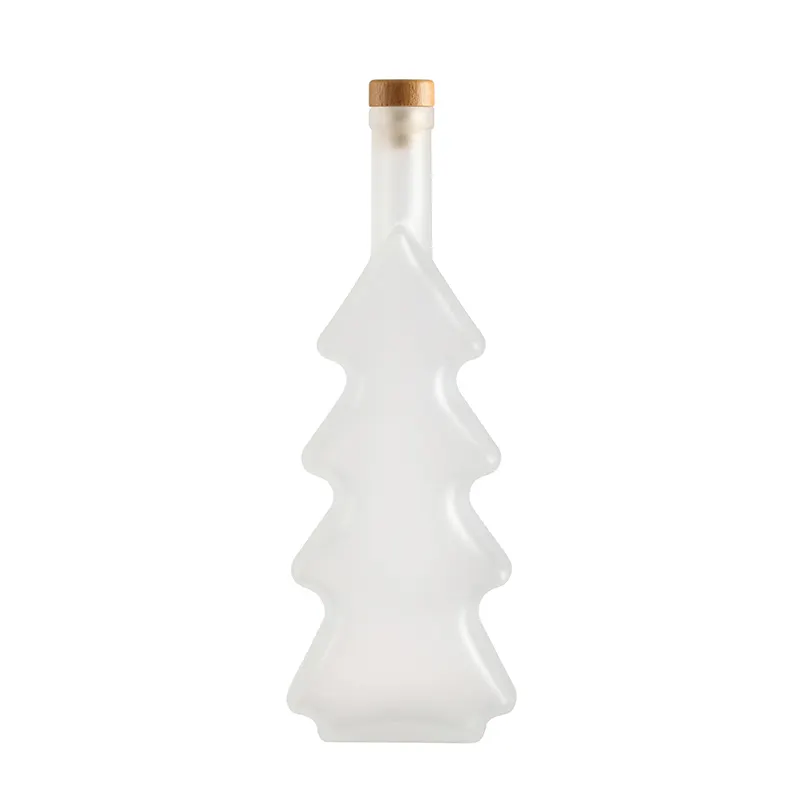 best selling new design 500ml christmas tree shape frosted glass bottles for wine vodka beverage