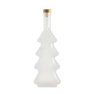 En çok satan yeni tasarım 500ml yılbaşı ağacı şekli buzlu cam şişeler şarap votka içecek