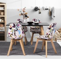 Chaise de salle à manger patchwork en promotion avec pieds en bois, design moderne, fonction rafraîchissante pour la maison, le bureau et la cave à vin