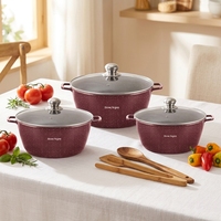 Großhandel Neues 6-teiliges Aluminium-Kochgeschirr-Set mit Antihaftbeschichtung und Glasdeckeln, Modernes Minimalistisches Design, Universell Kompatibel mit Allen Herdarten