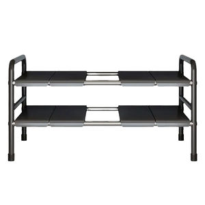 Adjustable Double Tier Stainless Steel Under Sink Organizer Removable Expandable Multifunction Rack with Metal Storage for Pots - Product Image 1