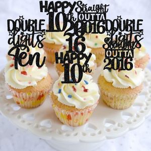 Décorations <span class=keywords><strong>de</strong></span> cupcakes noires <span class=keywords><strong>pour</strong></span> 10e anniversaire, piques à cupcakes scintillantes « Happy <span class=keywords><strong>10</strong></span> Straight Outta 2016 » <span class=keywords><strong>pour</strong></span> fête d'anniversaire ou <span class=keywords><strong>de</strong></span> <span class=keywords><strong>mariage</strong></span> - Product Image 5