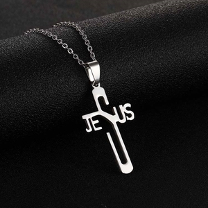 Collier pendentif YK en acier inoxydable, croix chrétienne, Jésus, foi, prière, église, baptême, déclaration religieuse - Product Image 2