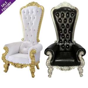 Chaise de trône de mariage d'hôtel de luxe à prix avantageux, très vendue, chaise de reine blanche, chaise de roi dorée, chaises de roi et de reine - Product Image 2