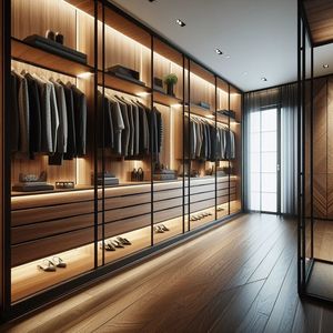 Armoires de dressing modernes minimalistes de style italien, meubles de chambre à coucher, organisateur de vêtements <span class=keywords><strong>avec</strong></span> <span class=keywords><strong>porte</strong></span> en verre et éclairage LED - Product Image 1