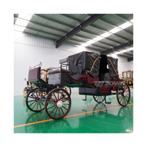 Classic <b>Coach</b> Sightseeing Cart Foldable Black Leather Canopy Wedding Prop - Product Image 5