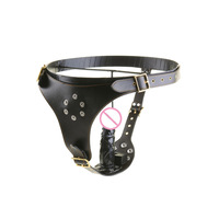 Équipement de bondage pour femmes : Sangle noire, Godemiché amovible et Plug anal double-tête, Phallus à trois têtes en cuir, à porter