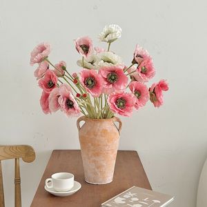 Flores Artificiales de Amapola Yasunobu, Ramas Individuales Realistas de Seda Flocada, Decoración para Bodas, 5 Piezas - Product Image 3