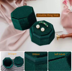 Thiết Kế Bán Buôn Giá Hình Lục Giác Cổ Điển Đôi Nhẫn Hộp Đồ Trang Sức Nhung Da Lộn Cặp Nhẫn Hộp Đám Cưới Với Logo - Product Image 3