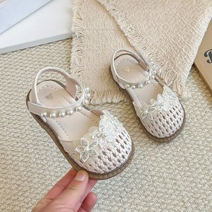 Sandalias de princesa de tejido hueco <span class=keywords><strong>para</strong></span> niñas 2026, sandalias de verano <span class=keywords><strong>con</strong></span> lazo de perlas, zapatos antideslizantes <span class=keywords><strong>para</strong></span> bebé - Product Image 4