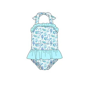 Roupa de banho infantil com estampa personalizada para bebês meninas, novidade em conjuntos de praia de verão, roupa de banho boutique sem mangas para meninas