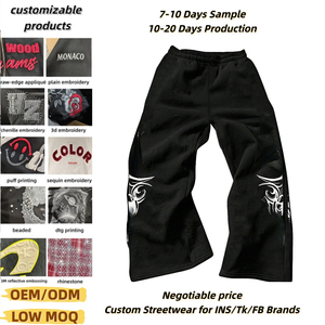 Pantalones Anchos de <span class=keywords><strong>Hombre</strong></span> con Cordón Elástico, Estampado Gráfico Personalizado en Serigrafía, 100% Algodón, Felpa Francesa Gruesa, Ecológicos - Product Image 1