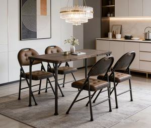 Juego <span class=keywords><strong>de</strong></span> Mesa <span class=keywords><strong>de</strong></span> <span class=keywords><strong>Comedor</strong></span> Plegable 2026 <span class=keywords><strong>de</strong></span> Nuevo Diseño con Acabado <span class=keywords><strong>de</strong></span> Madera Envejecida, MDF, Chapa <span class=keywords><strong>de</strong></span> Madera Maciza, Borde <span class=keywords><strong>de</strong></span> Hierro y Remaches - Product Image 1