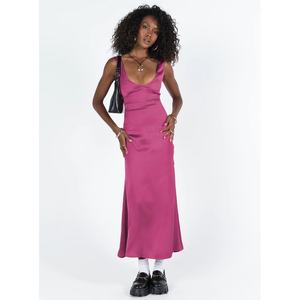 Vestido midi largo de moda para mujer, sexy, sin mangas, con cuello en V, espalda descubierta, de color liso, ajustado, con abertura alta en la pierna, de alta calidad, al por mayor. - Product Image 1