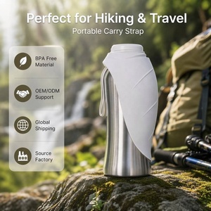 Gourde d'hydratation portable pour animaux de compagnie, en acier inoxydable, isolée, pour les voyages en voiture, le camping, avec bol en silicone portable - Product Image 1