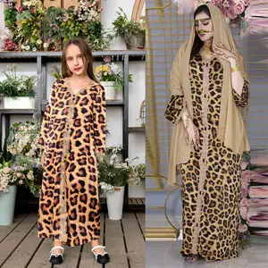Оптовая продажа, высококачественное милое платье с леопардовым принтом, арабское мусульманское платье для детей, абайя с хиджабом, для Исламской детской одежды