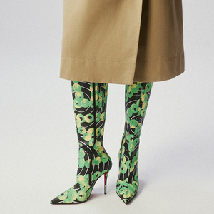 Bottes longues à talons fins pour femmes, taille 46, imprimé léopard, fermeture éclair latérale, bottes mi-mollet, bout pointu, chaussures sexy à talons aiguilles, motif floral - Product Image 6