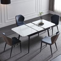 Luxuriöses Modernes Klappbares Esszimmer-Set 6-Sitzer 4 Stühle Holz-Marmor Runder Ausziehbarer Anpassbarer Tisch für Hoteleingangsbereich