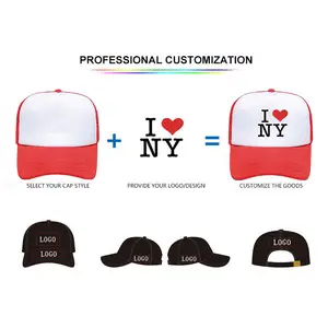 OEM gorras deportivas esponja Topi gorras de camionero logotipo personalizado bordado impresión de alta calidad cinco paneles gorra de malla en blanco parche de cuero