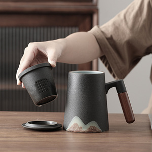 Taza <span class=keywords><strong>de</strong></span> agua <span class=keywords><strong>de</strong></span> cerámica <span class=keywords><strong>con</strong></span> mango <span class=keywords><strong>de</strong></span> madera para la Oficina <span class=keywords><strong>y</strong></span> el hogar, accesorio pintado a mano, <span class=keywords><strong>con</strong></span> <span class=keywords><strong>filtro</strong></span> <span class=keywords><strong>de</strong></span> cubierta - Product Image 2