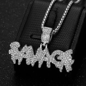 Collar con Colgante Savagf de yunnique, Acero Inoxidable, Chapado en Oro, Diseño con Letras Incrustadas, Joyería para Hombre para Fiestas - Product Image 2