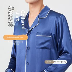 <span class=keywords><strong>Pijamas</strong></span> de Manga Larga para Hombre, Otoño-Invierno, 100% Seda de Morera de Alta Calidad, 19mm, Transpirables, Ropa Cómoda para el Hogar - Product Image 3