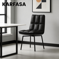 Chaise de salle à manger KARFASA en cuir véritable importé, nouveau style chinois, rembourrage doux, cadre en bois, pieds en acier carbone, luxe léger