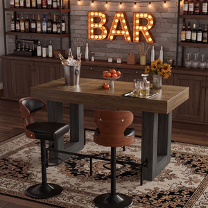 Table de bar octogonale à hauteur de comptoir, en bois massif, avec repose-pieds, résistante à l'eau et aux rayures, design moderne, pour centre commercial, restaurant, café - Product Image 3