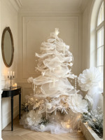 Sapin de Noël élégant en organza blanc G-220 avec fleur géante pour vitrine de boutique, magasin de détail, décoration de Noël