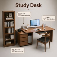 Bureau d'étude combiné ergonomique moderne 3-en-1 intégré avec grandes jambes en bois massif renforcé pour la maison et les étudiants (vente en gros)