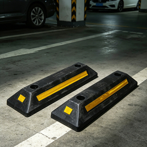 Heavy Duty <b>Rubber</b> <b>Block</b> Yellow Reflective Strip Wheel Stop Vehicle Position Limiter Driveway Parking Stopper <b>Rubber</b> Parking - Product Image 1