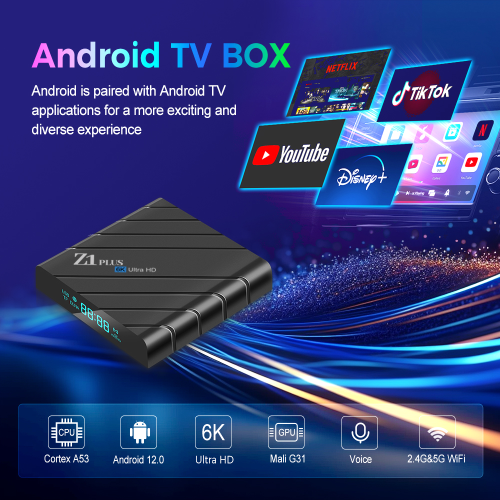 Android Tv Box Z1 Plus H618 With Dual Wifi & Voice Remote, 4k