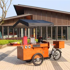 Mobile coffee vending cart wooden box coffee bike 500w electric tricycle