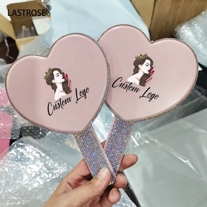 Làm cho logo của riêng bạn Bling Rhinestone Eye Lash gương hồng tim cầm tay mỹ phẩm Lash tay gương trang điểm - Product Image 2