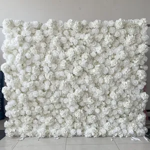 OEM Wholesale 3D Cloth Flower Wall Wedding Backdrop White Artificial Flowers for Home Decoration