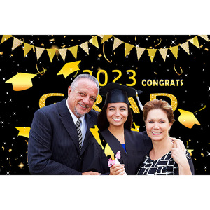 Graduation <b>Backdrop</b> Black <b>Gold</b> Congrats Grad Party Decoration Props Rectangle Digital Printing 4 Color Venue Setup - Product Image 5